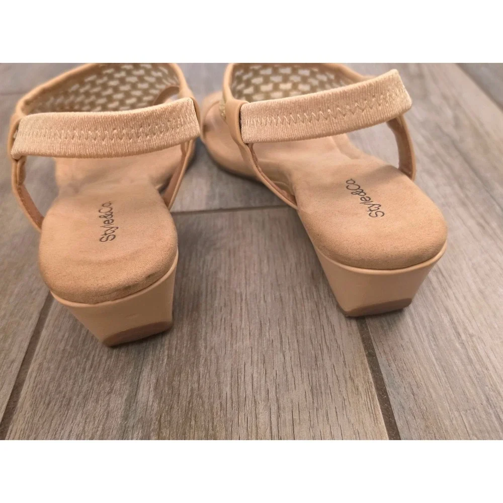 Style & Co Vacanzaar Nude Beige Crochet Wedge Sandals Elastic Slingback 9.5M